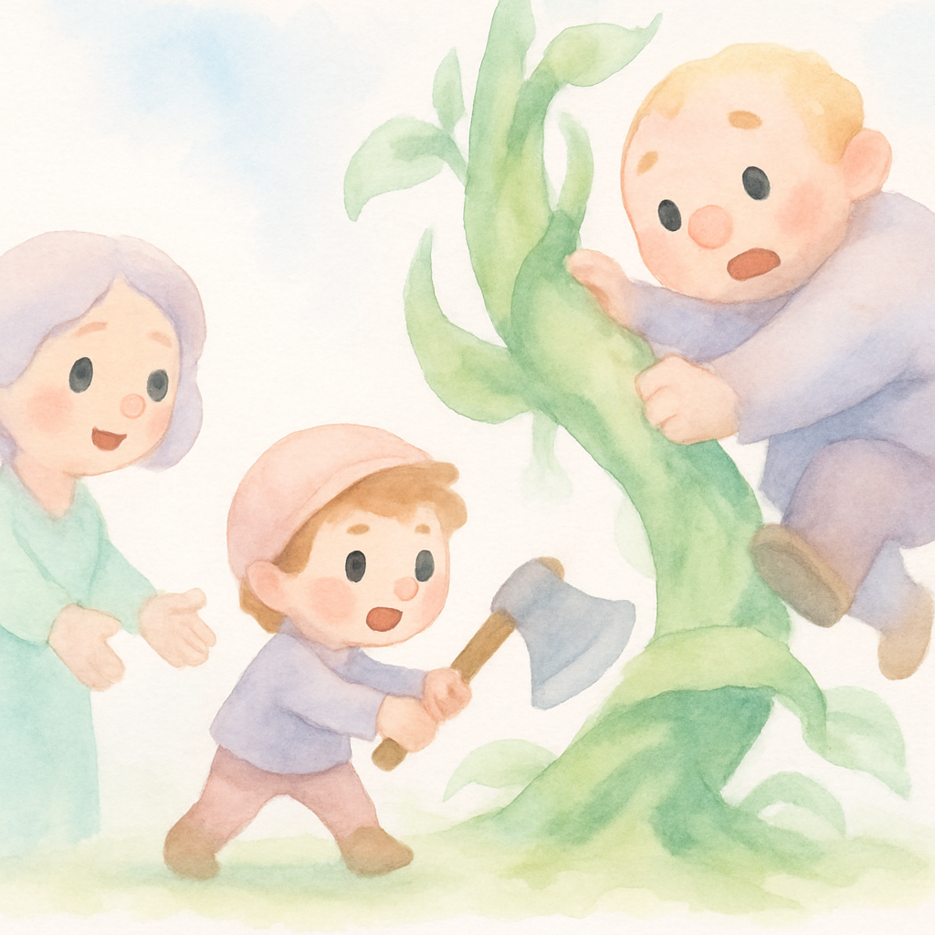 잭이 도끼로 콩나무를 자르는 장면